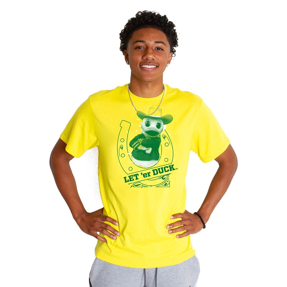 Ducks Spirit, McKenzie SewOn, Yellow, Crew Neck, Men, Unisex, Pendleton, 2024, Mascot, Let'er Duck, T-Shirt, 875664